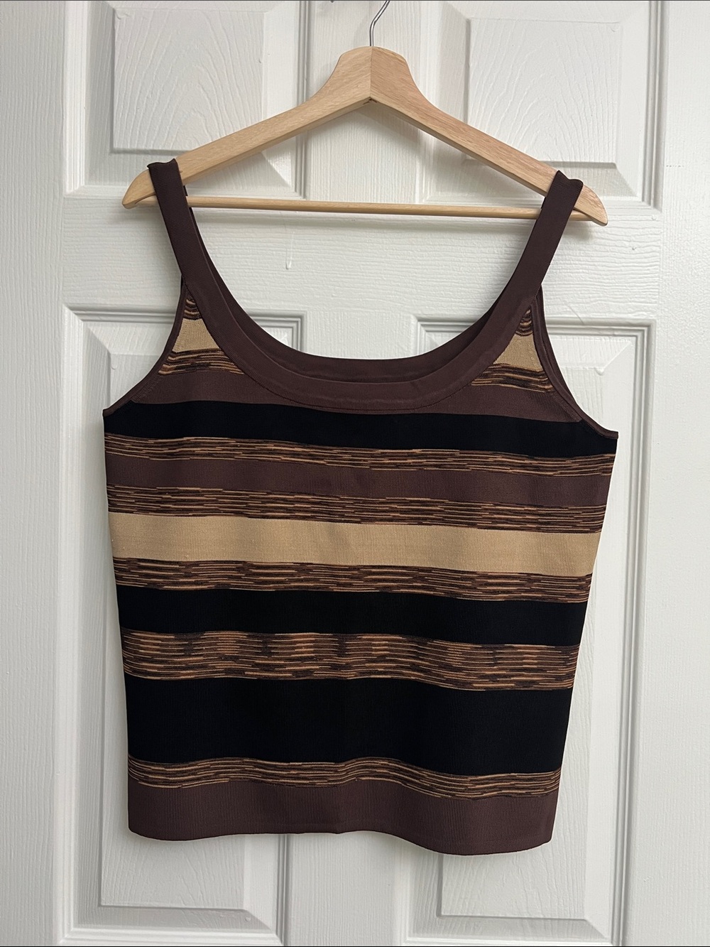 Valerie Stevens Separates Striped Brown & Black Sleeveless Knit Tank Top